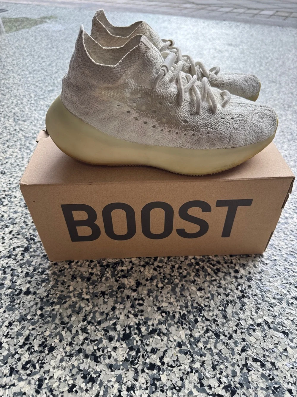 Yeezy BOOST 380 White/Grey Knit Sneaker with CalGlo Sole